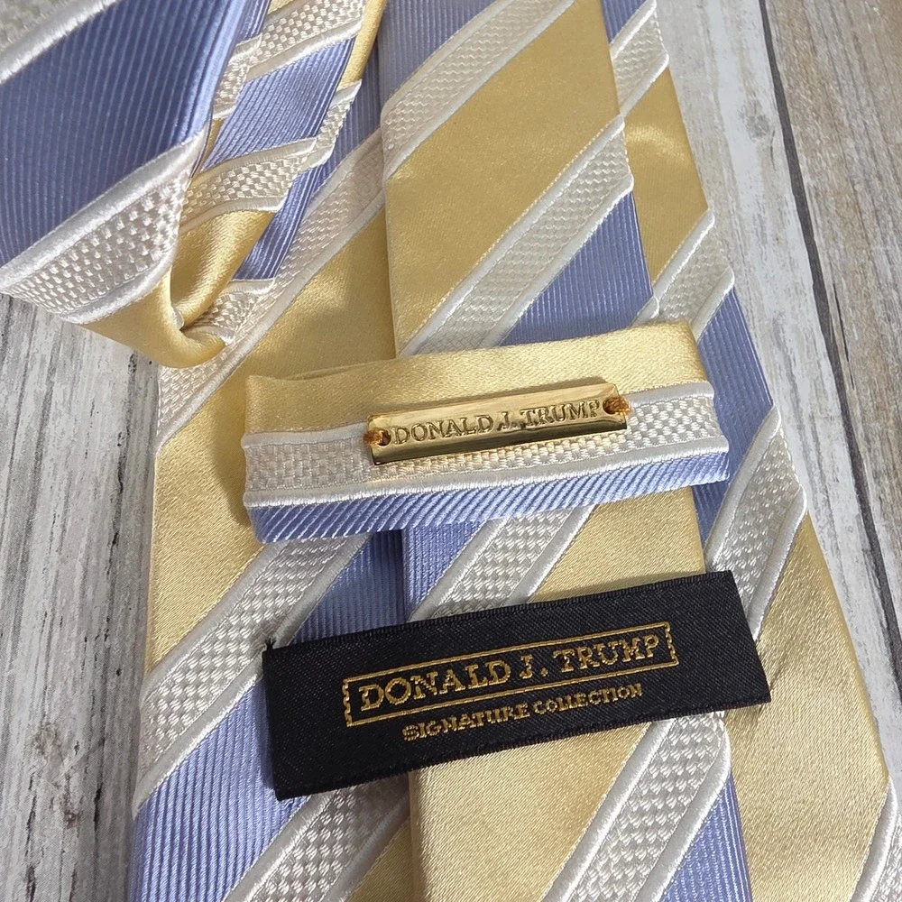 Donald J Trump Signature Collection Silk Necktie Gold Lavender Blue Striped Tie